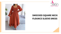 Smocked Square Neck Flounce Sleeve Dress by@Outfy