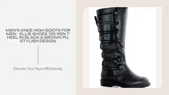 Men's Knee High Boots for Men - Ellie Shoes 125-Ren 1" Heel in Black &amp; Brown PU, Stylish Design by@Outfy