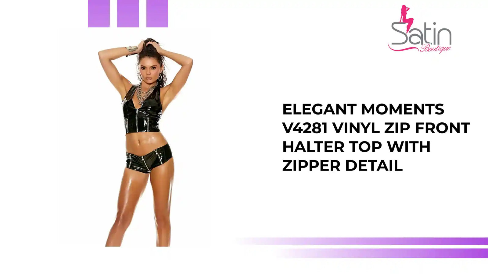 Elegant Moments V4281 Vinyl zip front halter top with zipper detail by@Outfy