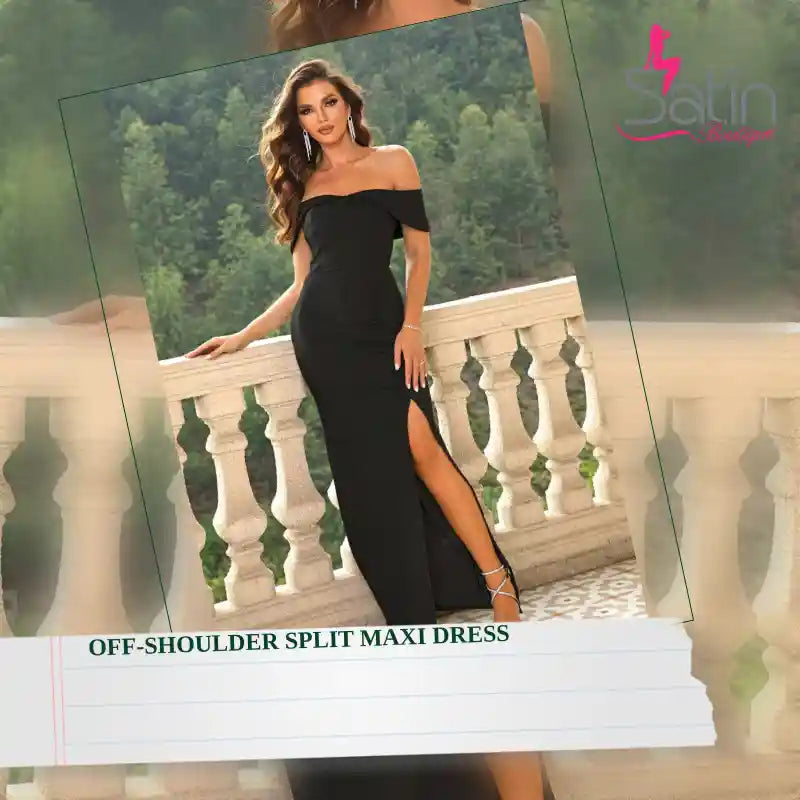 Off-Shoulder Split Maxi Dress by@Outfy