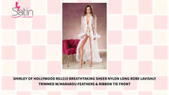 Shirley of Hollywood RS1210 Breathtaking Sheer Nylon Long Robe lavishly trimmed w/Marabou Feathers &amp; ribbon tie front by@Outfy