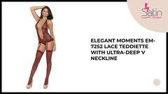 Elegant Moments EM-7252 Lace Teddiette with ultra-deep V neckline by@Outfy