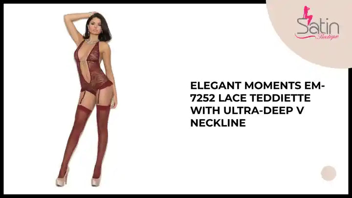 Elegant Moments EM-7252 Lace Teddiette with ultra-deep V neckline by@Outfy