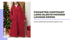 Pocketed Contrast Long Sleeve Hooded Lounge Dress by@Outfy