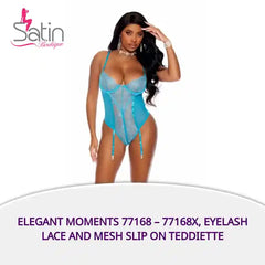 Elegant Moments 77168 &ndash; 77168X, Eyelash lace and mesh slip on teddiette by@Outfy