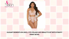 Elegant Moments EM-30021, 3 PC Eyelash lace bralette set with strappy front detail by@Outfy