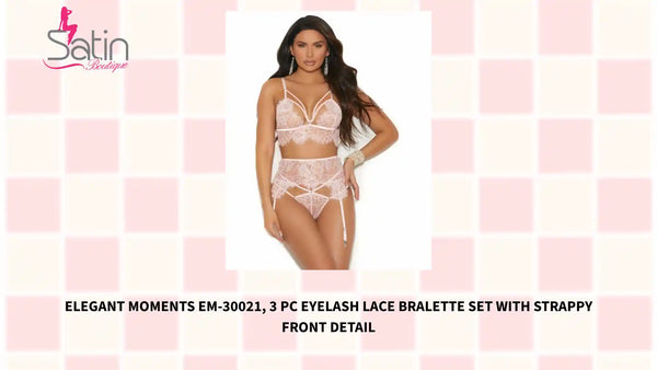 Elegant Moments EM-30021, 3 PC Eyelash lace bralette set with strappy front detail by@Outfy