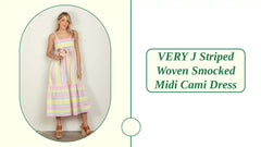 VERY J Striped Woven Smocked Midi Cami Dress by@Outfy