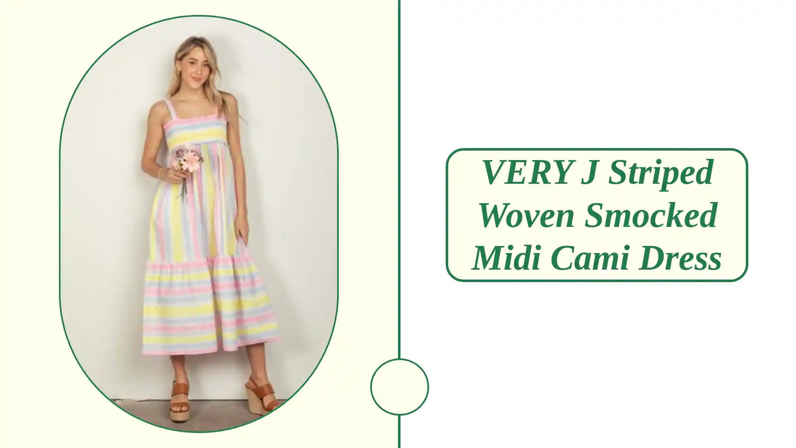 VERY J Striped Woven Smocked Midi Cami Dress by@Outfy