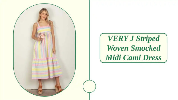 VERY J Striped Woven Smocked Midi Cami Dress by@Outfy