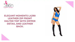 Elegant Moments L4290 Leather zip front halter top with zipper detail and leather back. by@Outfy