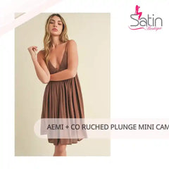 Aemi + Co Ruched Plunge Mini Cami Dress by@Outfy
