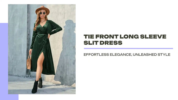 Tie Front Long Sleeve Slit Dress by@Outfy