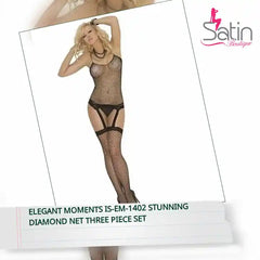 Elegant Moments IS-EM-1402 Зашеметяващ комплект от три части с диамантена мрежа от @Outfy