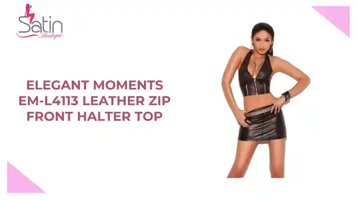 Elegant Moments EM-L4113 Leather Zip Front Halter Top by@Outfy
