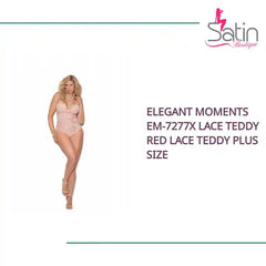 Elegant Moments EM-7277X Lace Teddy Red Lace Teddy Plus Size by@Outfy