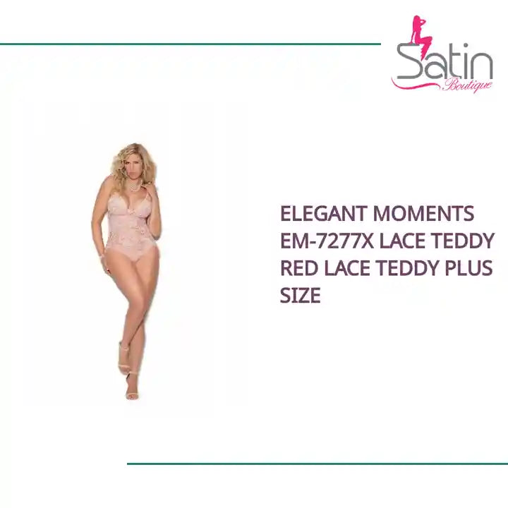 Elegant Moments EM-7277X Lace Teddy Red Lace Teddy Plus Size by@Outfy