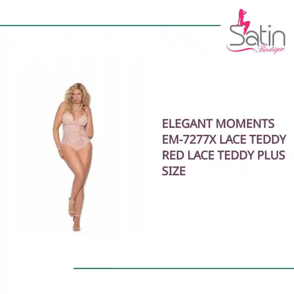 Elegant Moments EM-7277X Lace Teddy Red Lace Teddy Plus Size by@Outfy