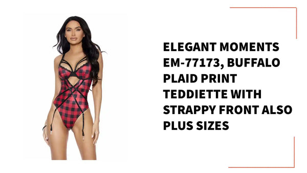 Elegant Moments EM-77173, Buffalo plaid print teddiette with strappy front Also Plus Sizes by@Outfy