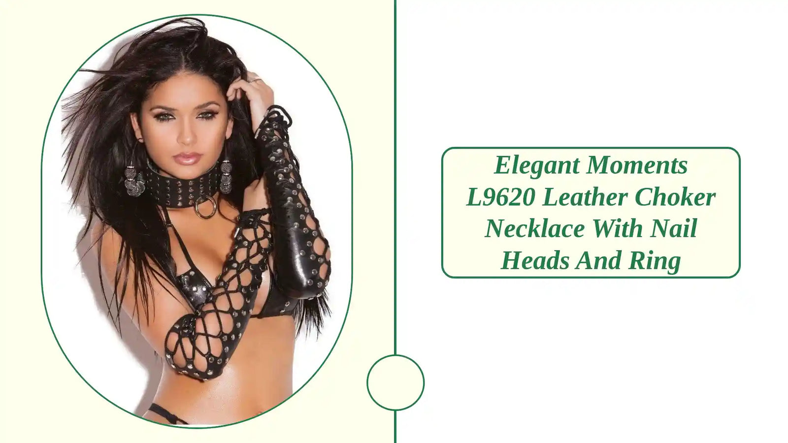 Elegant Moments L9620 Leather Choker Necklace with Nail Heads and Ring by@Outfy