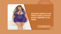 Escante 39373X Cute peek-a-boo Lace Up Back Chemise, plus sizes by@Outfy