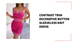 Contrast Trim Decorative Button Sleeveless Knit Dress by@Outfy