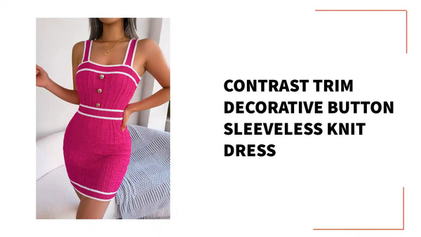 Contrast Trim Decorative Button Sleeveless Knit Dress by@Outfy