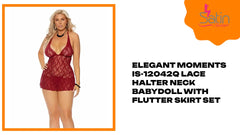 Elegant Moments IS-12042Q Lace halter neck babydoll with flutter skirt set by@Outfy