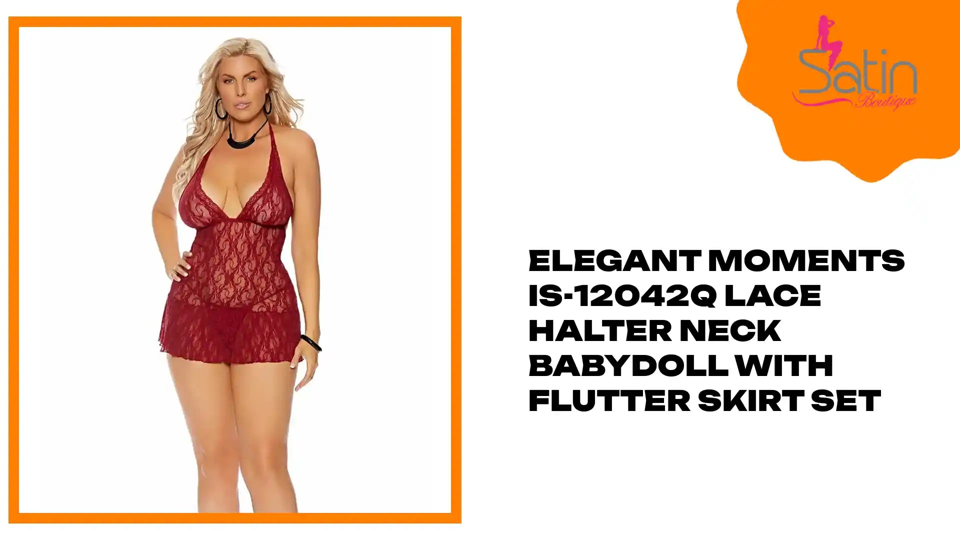 Elegant Moments IS-12042Q Lace halter neck babydoll with flutter skirt set by@Outfy