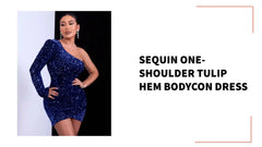 Sequin One-Shoulder Tulip Hem Bodycon Dress by@Outfy