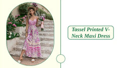 Tassel Printed V-Neck Maxi Dress by@Outfy