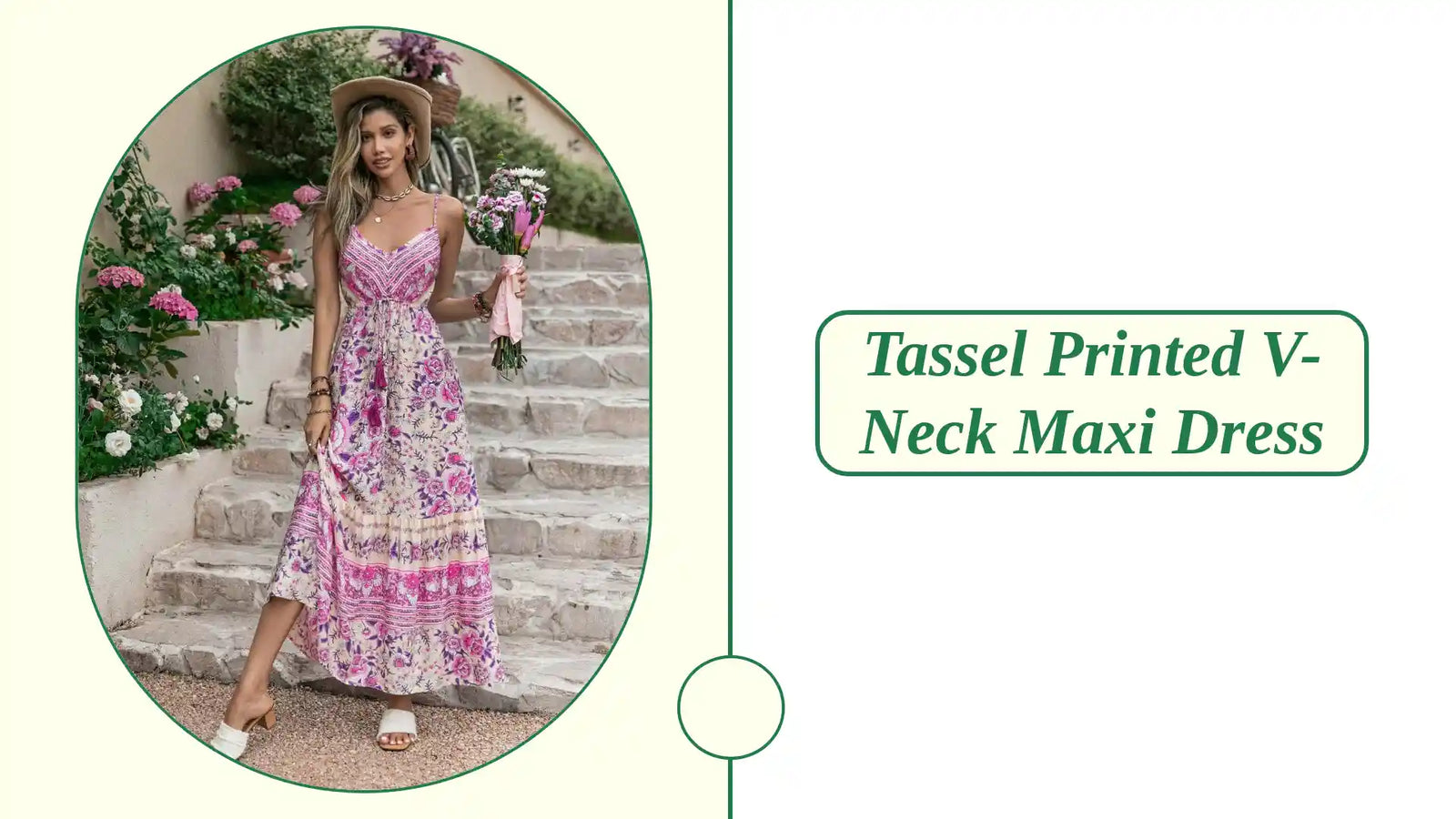 Tassel Printed V-Neck Maxi Dress by@Outfy