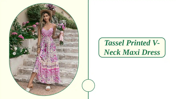 Tassel Printed V-Neck Maxi Dress by@Outfy