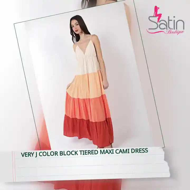 VERY J Color Block Tiered Maxi Cami Dress by@Outfy