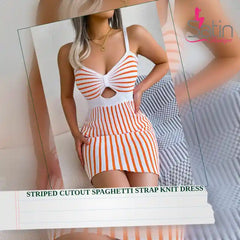 Striped Cutout Spaghetti Strap Knit Dress by@Outfy