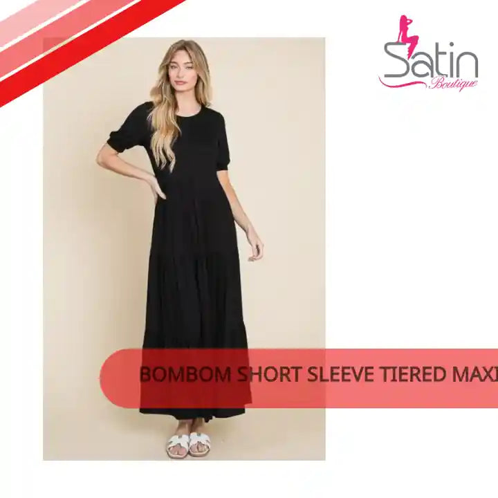 BOMBOM Short Sleeve Tiered Maxi Dress by@Outfy