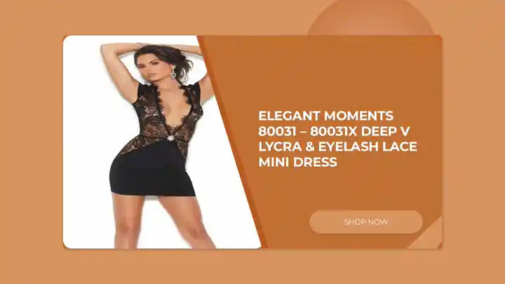 Elegantni trenuci 80031 – 80031X Mini haljina s dubokim V-izrezom, likrom i čipkom na trepavicama od @Outfy