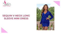 Sequin V-Neck Long Sleeve Mini Dress by@Outfy