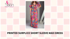 Printed Surplice Short Sleeve Maxi Dress by@Outfy