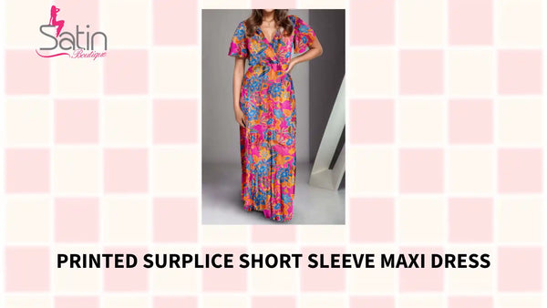 Printed Surplice Short Sleeve Maxi Dress by@Outfy