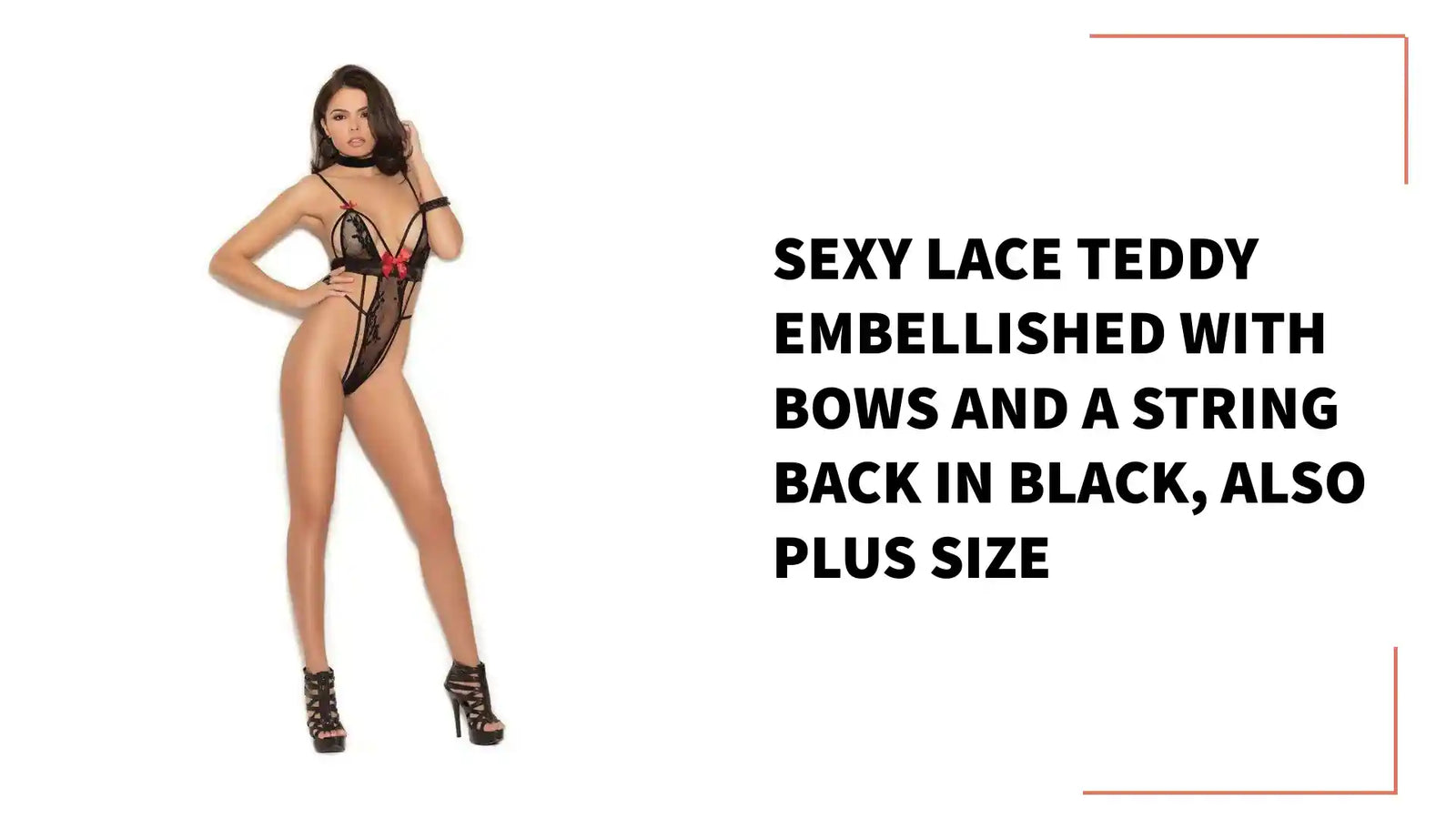 Sexy Lace teddy embellished with bows and a string back in Black, Also Plus size by@Outfy