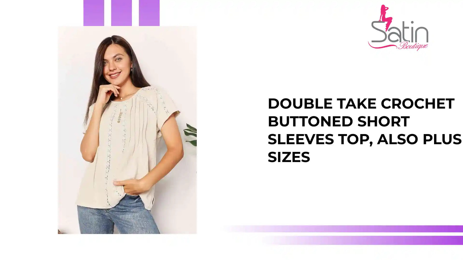 Double Take Crochet Buttoned Short Sleeves Top, Also Plus sizes by@Outfy