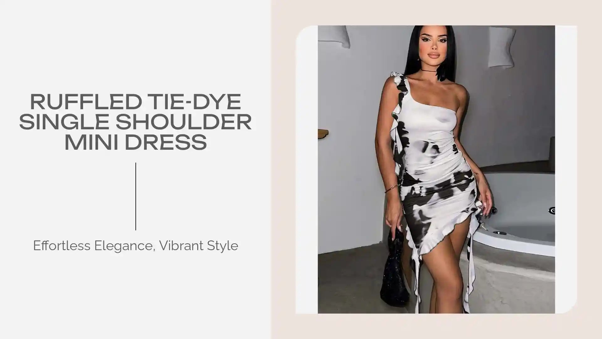 Ruffled Tie-Dye Single Shoulder Mini Dress by@Outfy