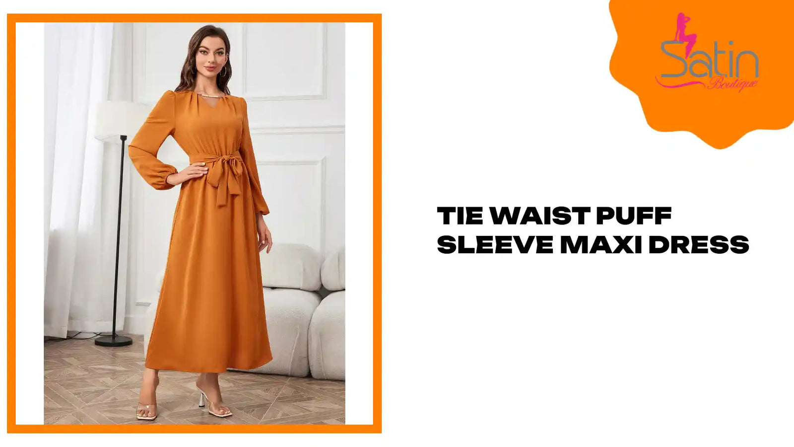 Tie Waist Puff Sleeve Maxi Dress by@Outfy