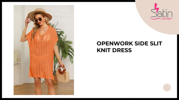 Openwork Side Slit Knit Dress by@Outfy