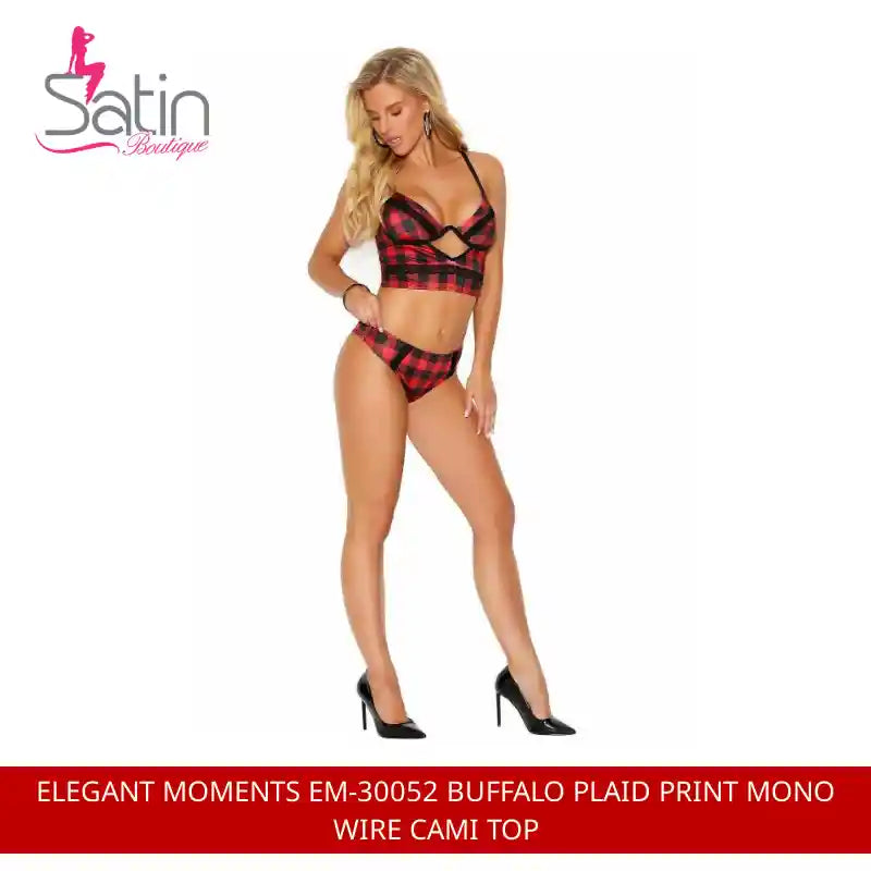 Элегантныя моманты EM-30052 Мана-драцяны топ з прынтам у клетку Buffalo ад @Outfy