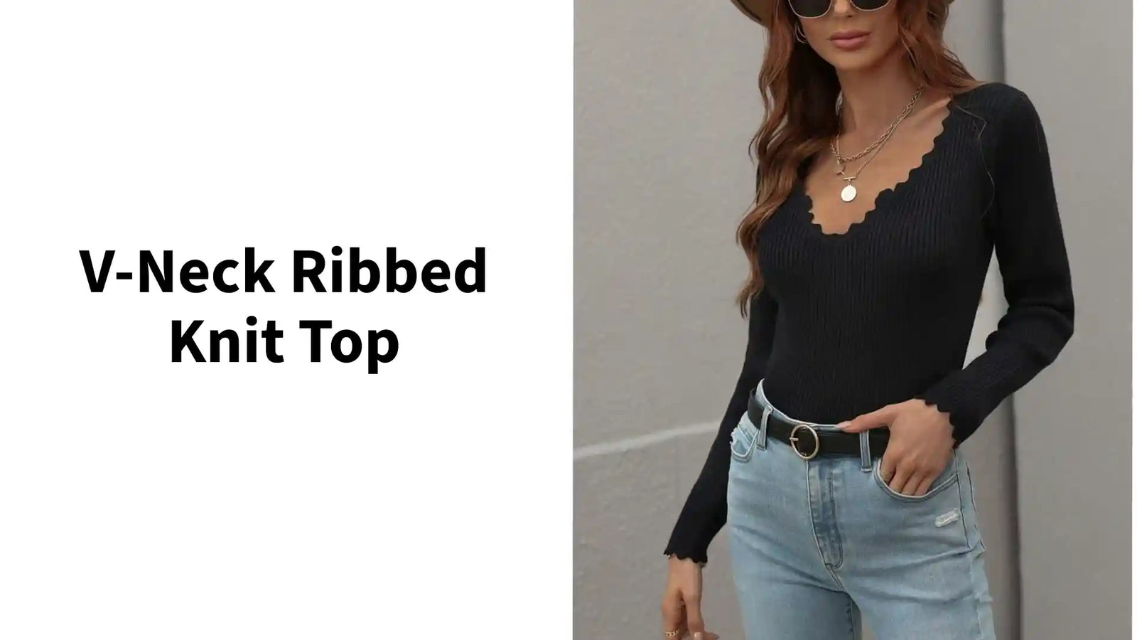 V-Neck Ribbed Knit Top by@Outfy