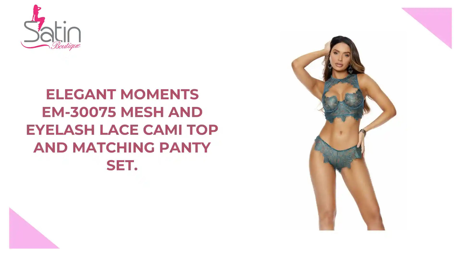 Elegant Moments EM-30075 Mesh and eyelash lace cami top and matching panty Set. by@Outfy