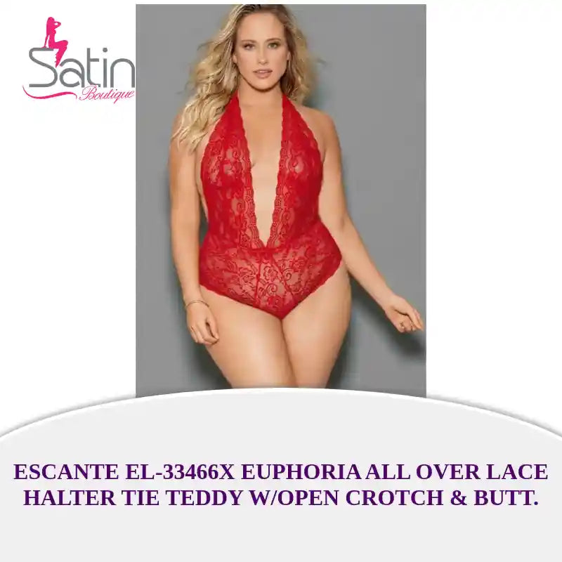 Escante EL-33466X Euphoria All over lace halter tie teddy w/open crotch &amp; butt. by@Outfy