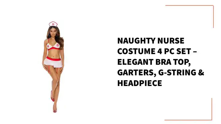 Naughty Nurse Costume 4 Pc Set &ndash; Elegant Bra Top, Garters, G-String &amp; Headpiece by@Outfy